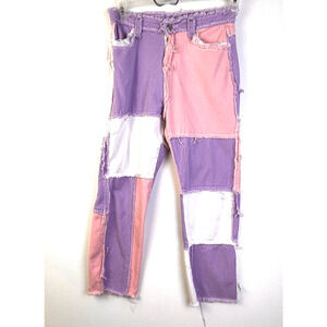 Patchwork Jeans Women's Medium Pink Purple High Waist Festival Hippie Streetwear